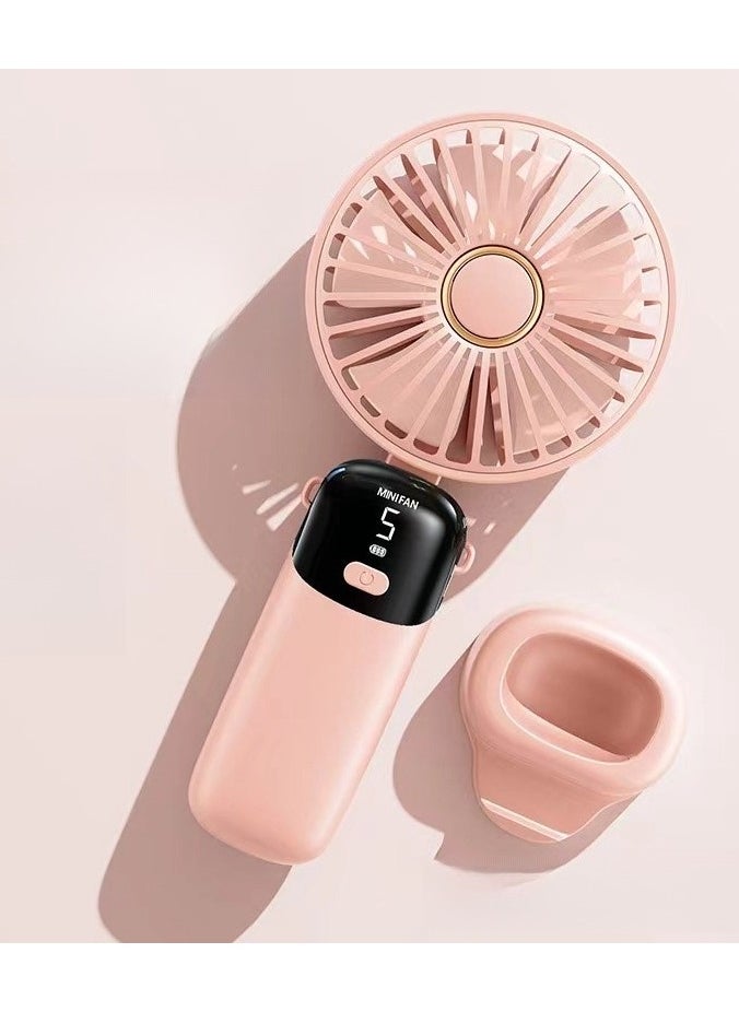 Exotic Mini Handheld Fan, 5 Speeds Portable Personal Fans with LED Screen 90° Adjustable Cooling Fan Removable Base, 3000mAh Quiet USB Fan for Home Office Outdoor Travel, 16-24 Hours Working (Pink)  - Image 1