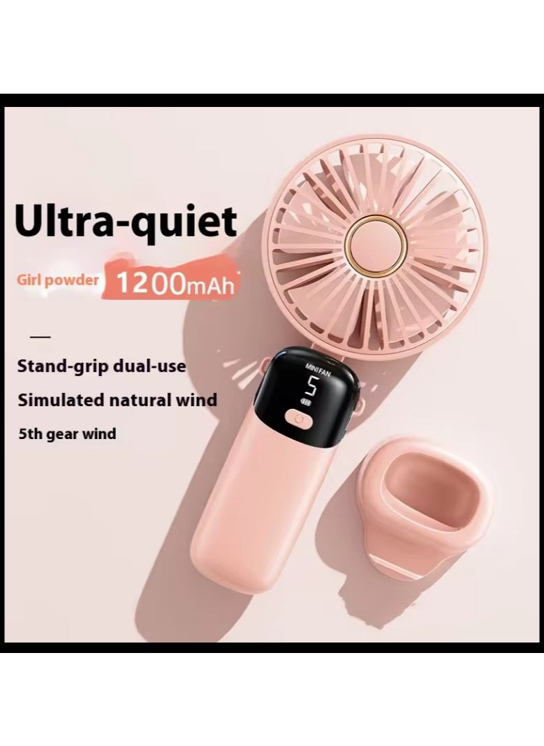 Exotic Mini Handheld Fan, 5 Speeds Portable Personal Fans with LED Screen 90° Adjustable Cooling Fan Removable Base, 3000mAh Quiet USB Fan for Home Office Outdoor Travel, 16-24 Hours Working (Pink)  - Image 2