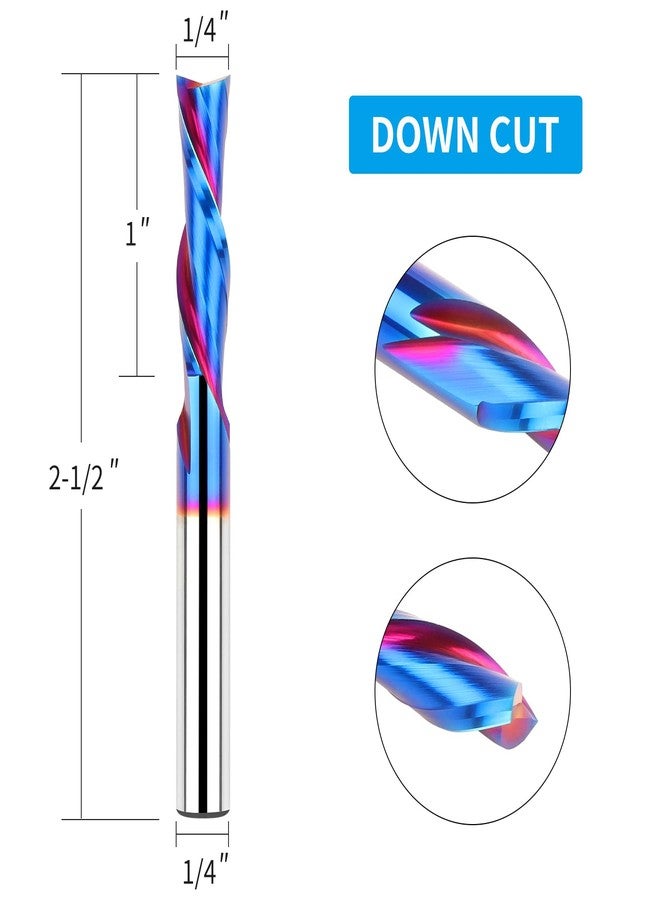 EANOSIC Downcut Spiral Router Bits 1/4 inch Shank, 1/4 inch Cutting Diameter Solid Carbide with Nano Blue Coating CNC Router Bits End Mill for Wood Cut, Carving - Image 2