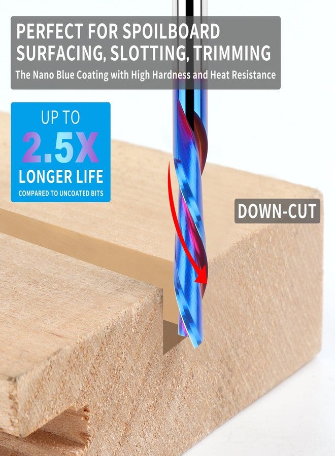 EANOSIC Downcut Spiral Router Bits 1/4 inch Shank, 1/4 inch Cutting Diameter Solid Carbide with Nano Blue Coating CNC Router Bits End Mill for Wood Cut, Carving - Image 3