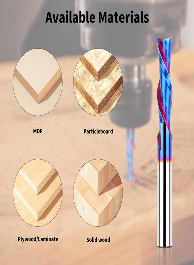 EANOSIC Downcut Spiral Router Bits 1/4 inch Shank, 1/4 inch Cutting Diameter Solid Carbide with Nano Blue Coating CNC Router Bits End Mill for Wood Cut, Carving - Image 4