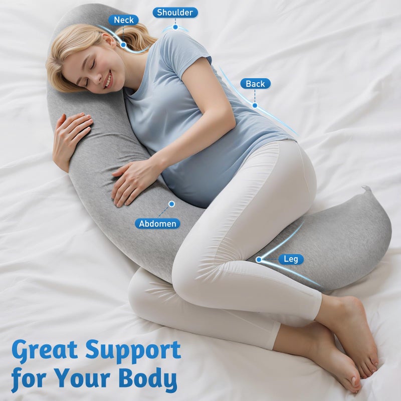 SweetSlubr وسائد الحمل SweetSlubr للنوم، وسادة على شكل حرف C للنساء الحوامل مع صلابة قابلة للتعديل، وسادة جسم، دعم كامل للجسم للذين ينامون على الجانب، الرأس، الرقبة، البطن، 47.2 بوصة × 9.8 بوصة - Image 5