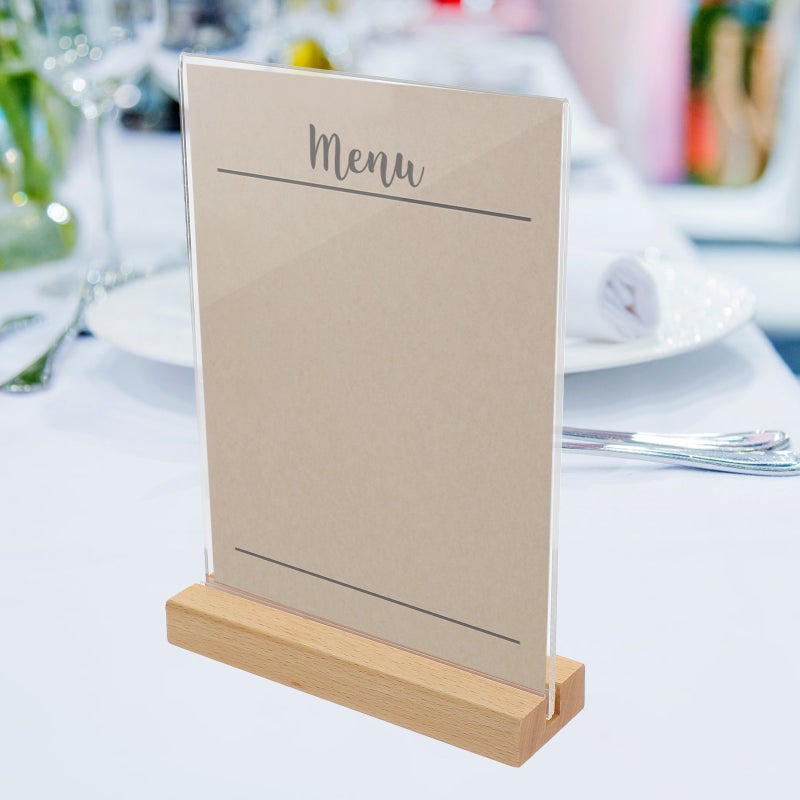 2pcs Poster Stand Desktop Menu Storage Stand Restaurant Menu Holder Stand with Wood Base - Image 5