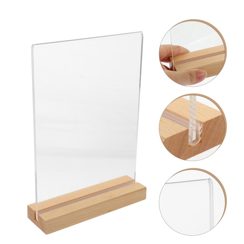 2pcs Poster Stand Desktop Menu Storage Stand Restaurant Menu Holder Stand with Wood Base - Image 3