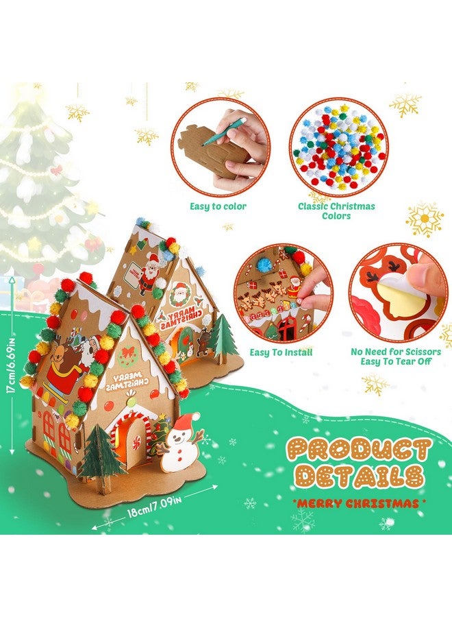 Poen مجموعة بون 12 عبوة من طقم منزل الزنجبيل لعيد الميلاد - طقم حرف يدوية لعيد الميلاد - منزل كرتوني يمكن صنعه بنفسك مع كرات بوم، وأقلام تعليم، وملصقات، وشريط لتزيين حفلة عيد الميلاد (أسلوب أنيق) - Image 4