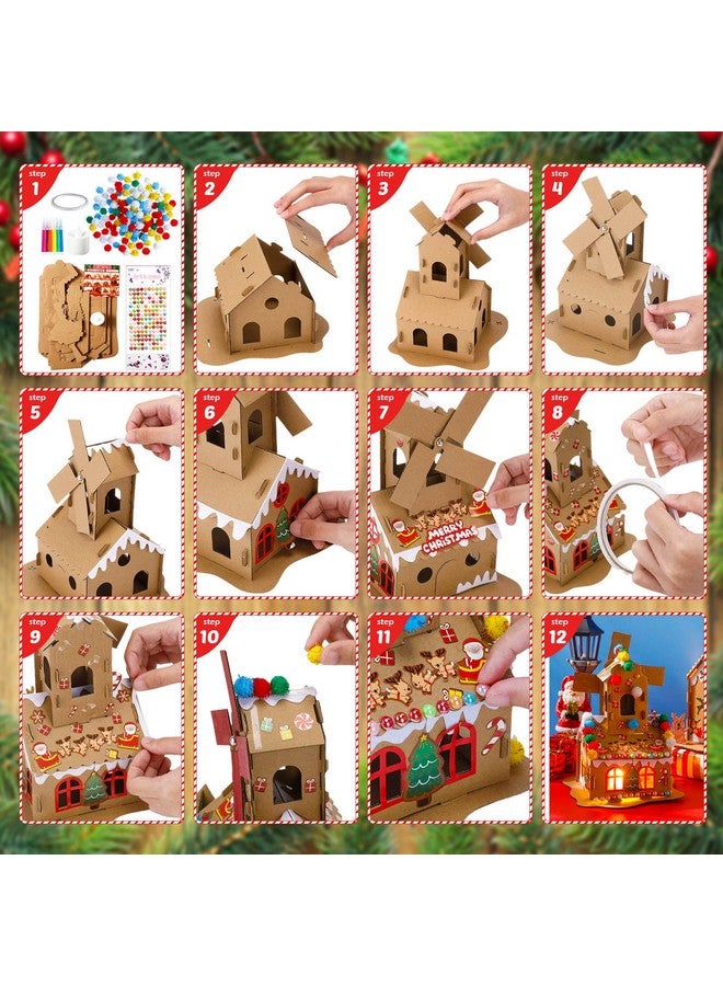 Poen مجموعة بون 12 عبوة من طقم منزل الزنجبيل لعيد الميلاد - طقم حرف يدوية لعيد الميلاد - منزل كرتوني يمكن صنعه بنفسك مع كرات بوم، وأقلام تعليم، وملصقات، وشريط لتزيين حفلة عيد الميلاد (أسلوب أنيق) - Image 5
