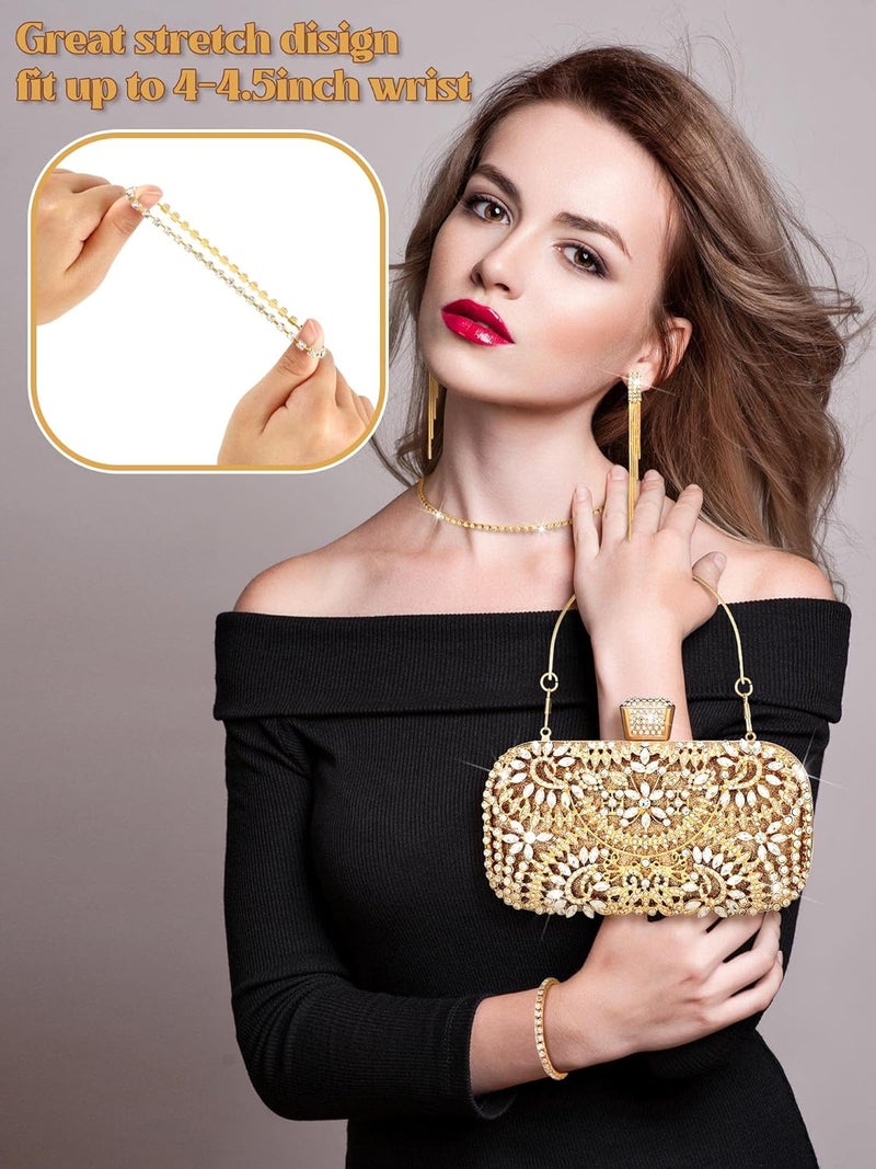 Glenmal 4 Pcs Clutch Purses Jewelry Set for Women Evening Rhinestone Jewelry Bling Glitter Diamond Evening Bag Necklace Choker Bracelets Earrings Set for Wedding Bridal Party PromGold  - Image 4