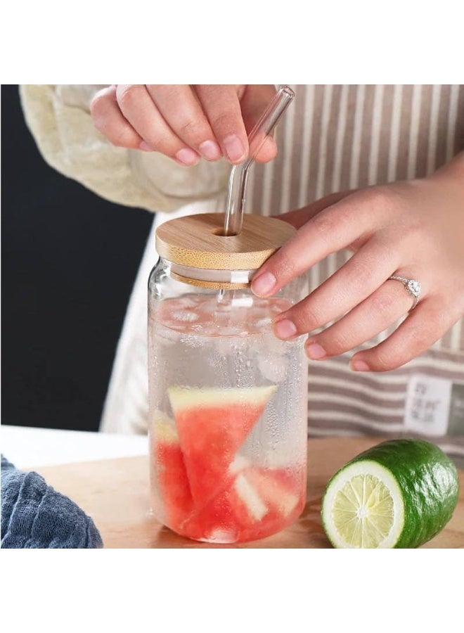 Glass Can Cup Set with Bamboo Lid & Glass Straw – 2 Pack – 500ml - Image 2