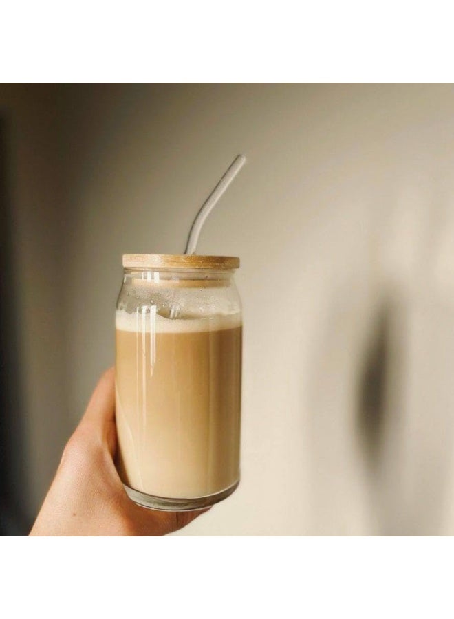 Glass Can Cup Set with Bamboo Lid & Glass Straw – 2 Pack – 500ml - Image 5