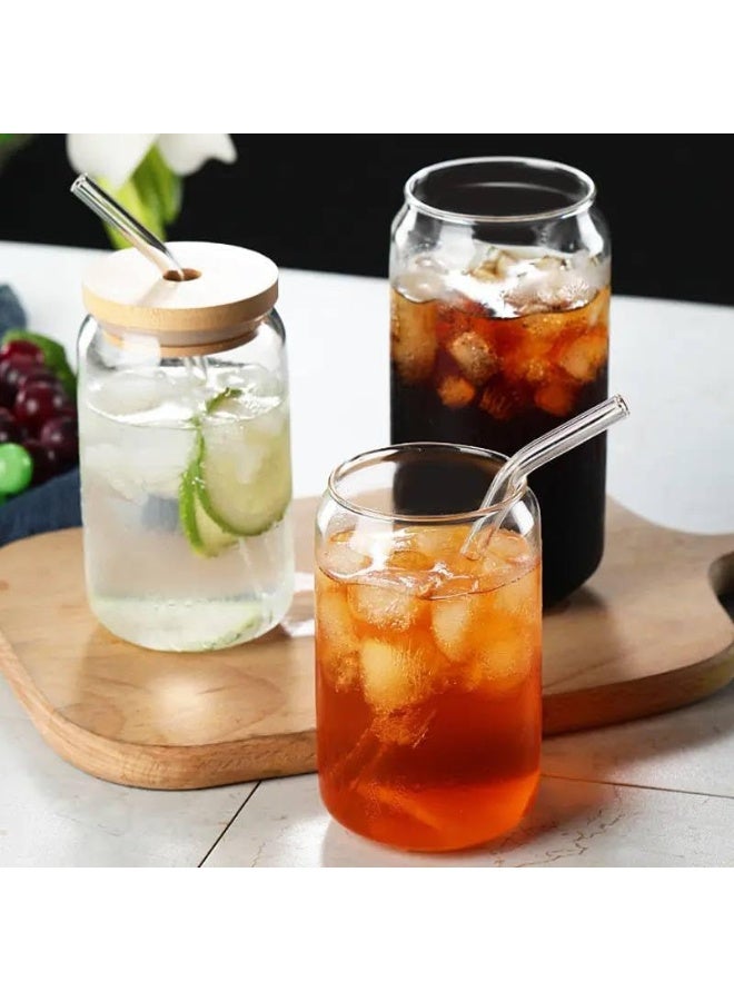 Glass Can Cup Set with Bamboo Lid & Glass Straw – 2 Pack – 500ml - Image 3