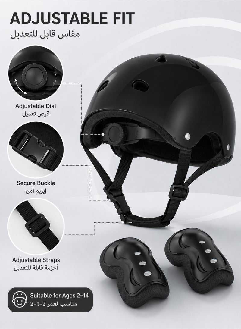 fdsport Kids Protective Gear Set 7 Pieces with Helmet, Knee Pads, Elbow Pads and Wrist Guards, Adjustable Safety Pads for Skateboard, Scooter, Cycling, Roller Skating and Outdoor Sports, Black - Image 3