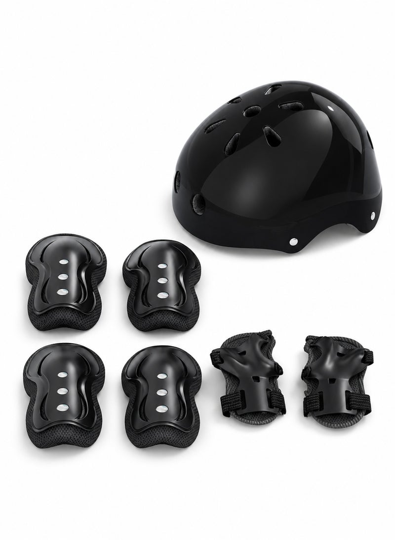 fdsport Kids Protective Gear Set 7 Pieces with Helmet, Knee Pads, Elbow Pads and Wrist Guards, Adjustable Safety Pads for Skateboard, Scooter, Cycling, Roller Skating and Outdoor Sports, Black - Image 1