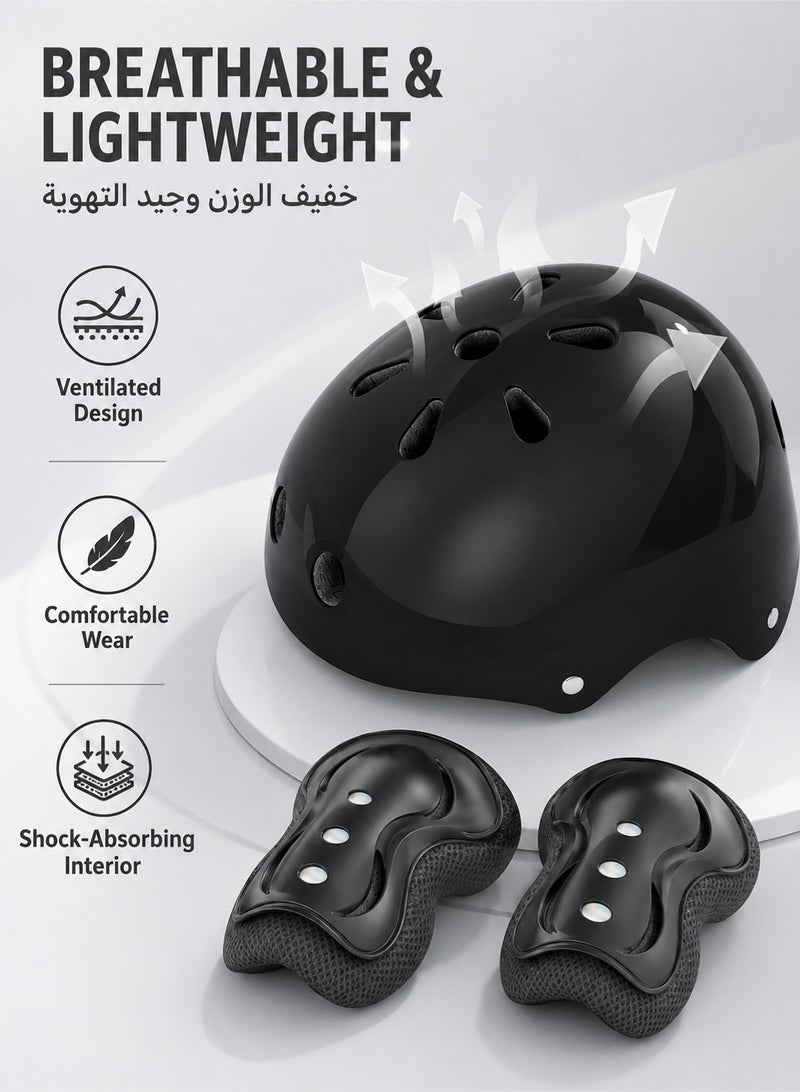fdsport Kids Protective Gear Set 7 Pieces with Helmet, Knee Pads, Elbow Pads and Wrist Guards, Adjustable Safety Pads for Skateboard, Scooter, Cycling, Roller Skating and Outdoor Sports, Black - Image 4