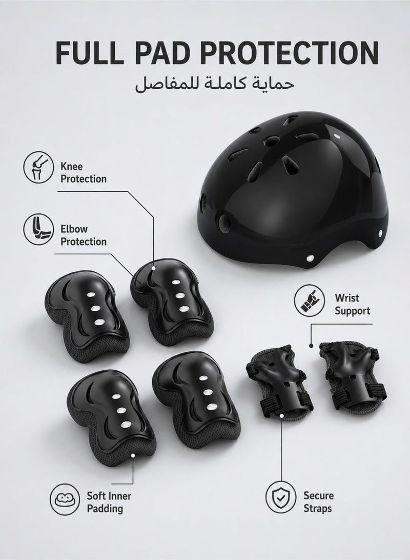 fdsport Kids Protective Gear Set 7 Pieces with Helmet, Knee Pads, Elbow Pads and Wrist Guards, Adjustable Safety Pads for Skateboard, Scooter, Cycling, Roller Skating and Outdoor Sports, Black - Image 5