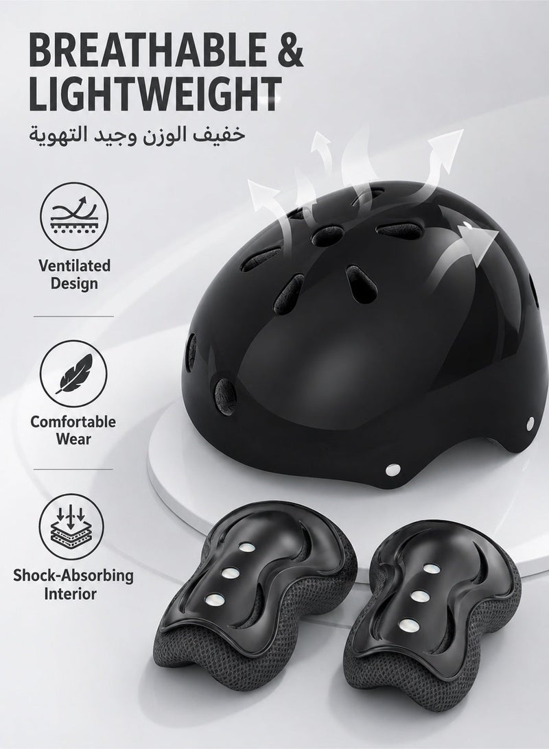 fdsport Kids Protective Gear Set 7 Pieces with Helmet, Knee Pads, Elbow Pads and Wrist Guards, Adjustable Safety Pads for Skateboard, Scooter, Cycling, Roller Skating and Outdoor Sports, Black - Image 3