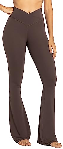Sunzel Flare Leggings, Crossover Yoga Pants with Tummy Control, High-Waisted and Wide Leg, 32" Inseam, Seal Brown Medium - Image 1