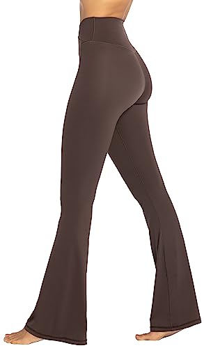 Sunzel Flare Leggings, Crossover Yoga Pants with Tummy Control, High-Waisted and Wide Leg, 32" Inseam, Seal Brown Medium - Image 5