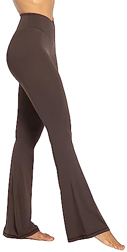 Sunzel Flare Leggings, Crossover Yoga Pants with Tummy Control, High-Waisted and Wide Leg, 32" Inseam, Seal Brown Medium - Image 4
