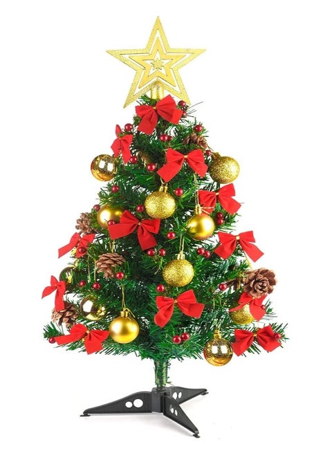 KUUQA 24 inch - 60 cm Mini Christmas Village Tree Tabletop Christmas Trees and Mini Pine Trees with Artificial Holly Berry, Pinecone, Christmas Ball and Bows for Christmas Village Accessories Decoration