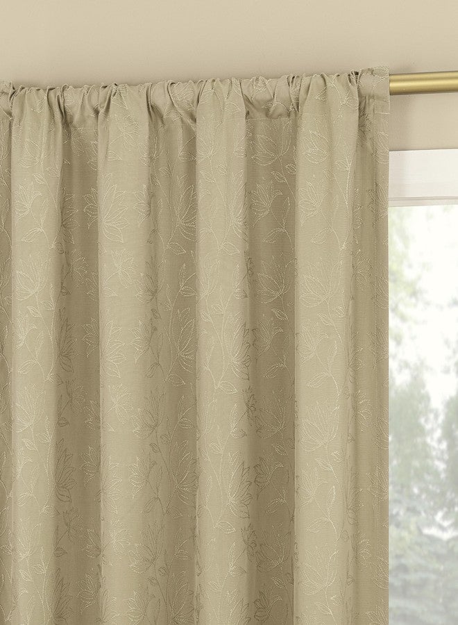 Sun Zero Beverly Floral Jacquard 100% Total Blackout Rod Pocket Curtain Panel, Taupe, 50" W x 63" L (1 Panel) - Image 1