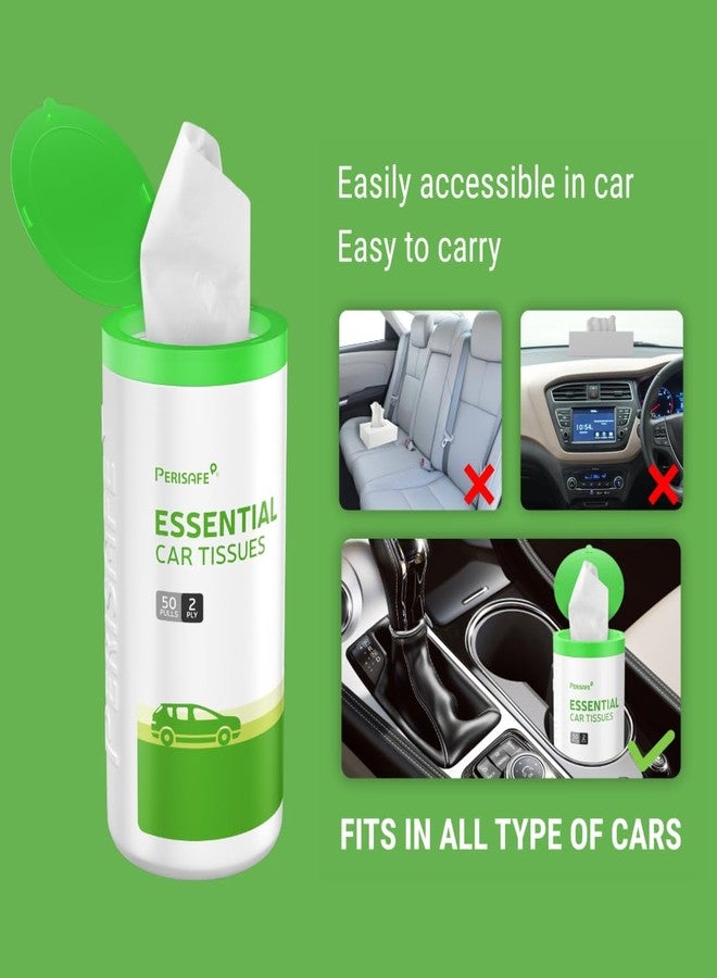 Perisafe Essential Car Tissues Pack of 5 (50 pulls 2 ply-250 pulls) | Fits in All Type of Car Cup Holder| Easily Accessible |Soft, Eco Friendly & Chemical Free |1 Canister of 50 pulls + 4 Refill - Image 2