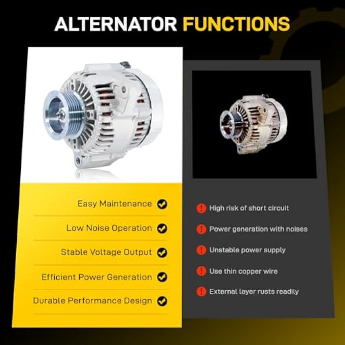 EnTurbo 13767N New Alternator Replacement for 1998-2002 Honda Accord 2.3 L4, 1998-1999 Acura CL 2.3L, 2000 2001 98 99 00 01 02, 400-52038 AND0145 40052038 31100PAAA01 101211-9990, 80A 12V CCW 6-Groove Pulley - Image 3