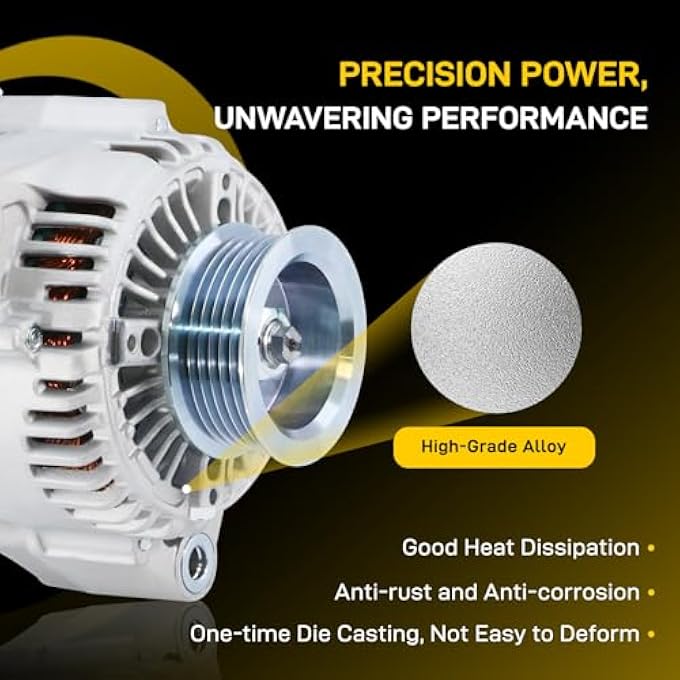 EnTurbo 13767N New Alternator Replacement for 1998-2002 Honda Accord 2.3 L4, 1998-1999 Acura CL 2.3L, 2000 2001 98 99 00 01 02, 400-52038 AND0145 40052038 31100PAAA01 101211-9990, 80A 12V CCW 6-Groove Pulley - Image 1