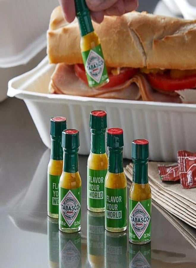 TABASCO Brand Green Jalapeno Pepper Sauce, Mild Hot Sauce, Mini Glass Bottles, Balanced Flavor, Crisp & Zesty Jalapeno Sauce, Great on Mexican Dishes & More, 1/8 Oz Mini Bottles (Pack of 144) - Image 3