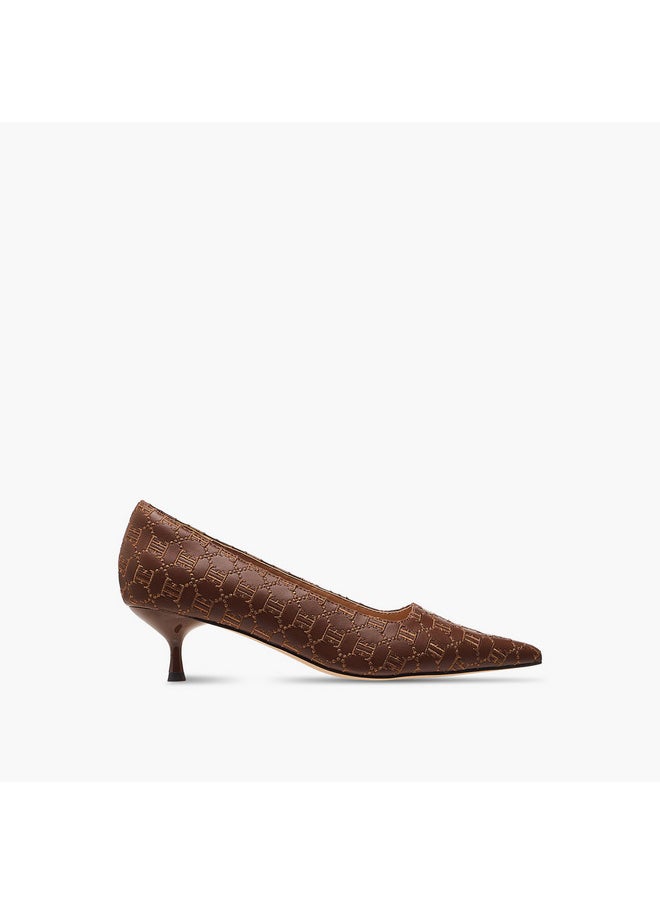 ELLE Women's Monogram Embroidered Slip-On Shoes with Kitten Heels  - Image 3