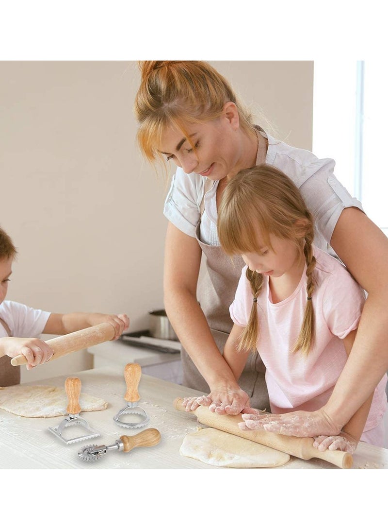 SYOSI Ravioli Cutter Stamps Set Ravioli Maker Molds Stamps with Roller Wheel Pasta Maker Mold with Wooden Handle and Fluted Edge for Ravioli Pasta Dumplings Cookies Baking - Image 3