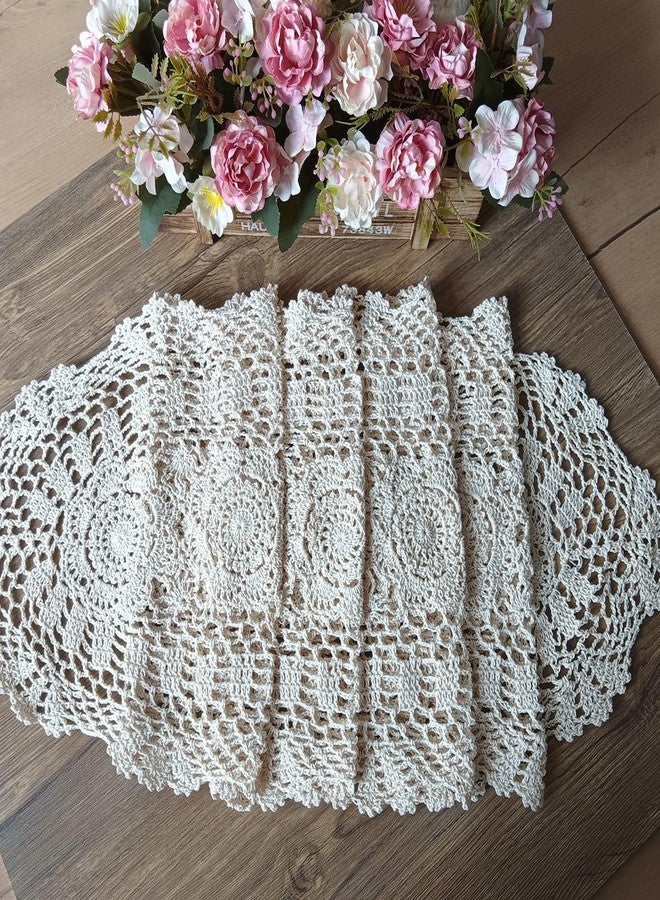 Phantomon Oval Lace Table Runner Doilies Floral Table Scarf Furniture Cloth Cover Handmade Crochet Placemats 100% Cotton - Image 3