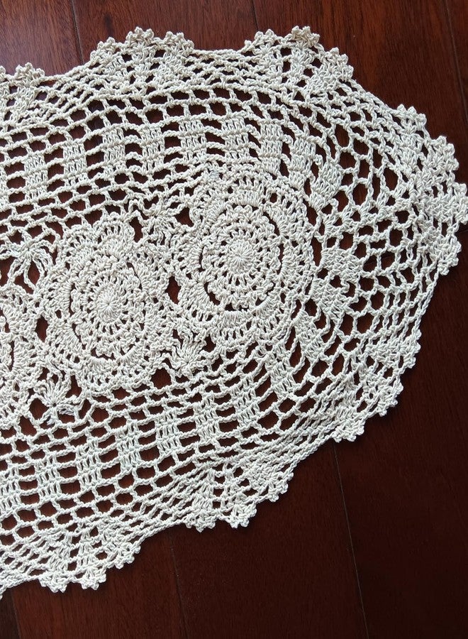 Phantomon Oval Lace Table Runner Doilies Floral Table Scarf Furniture Cloth Cover Handmade Crochet Placemats 100% Cotton - Image 2