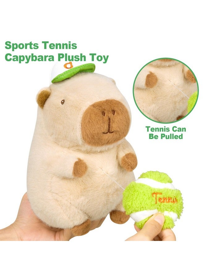 Ditucu Cute Tennis Capybara Plush Sports Pulling Stuffed Animal Capibara Plushies Toys Gifts for Kids Beige 9.8 inch - Image 2