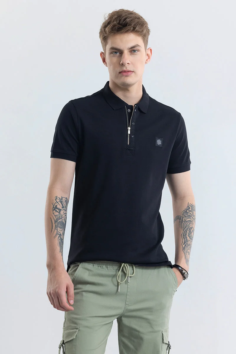SNITCH Manuela Black Plain Polo T-Shirt
