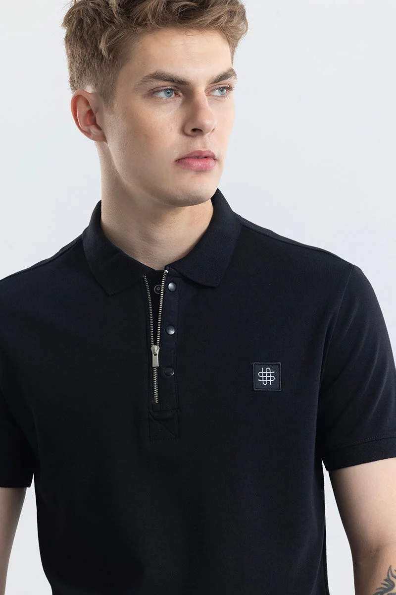 SNITCH Manuela Black Plain Polo T-Shirt