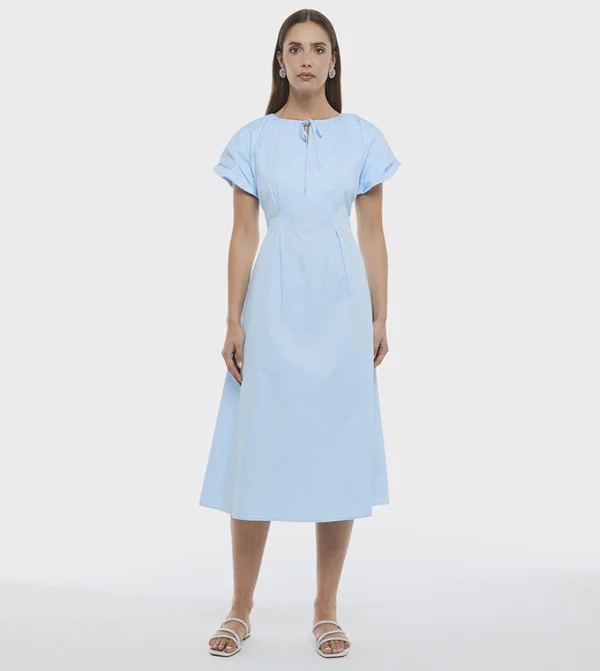 بي سي بي جي BCBG BALLON SLEEVE POPLIN DRESS