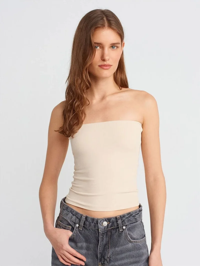 Dilvin DILVIN Strapless Bodycon Bandeau Blouse