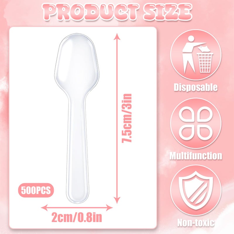 XJMWXHFC 500Pcs Mini Spoons for Desserts  XJMWXHFC Clear Plastic Spoons  Disposable Clear Tasting Spoons  Small Dessert Spoons for Jelly Pudding Yogurt Ice Cream Desert Cake Appetizer (3 Inch) - Image 2