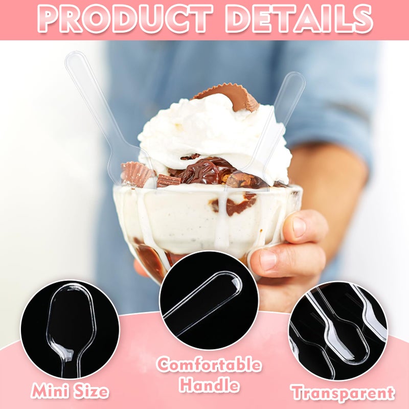 XJMWXHFC 500Pcs Mini Spoons for Desserts  XJMWXHFC Clear Plastic Spoons  Disposable Clear Tasting Spoons  Small Dessert Spoons for Jelly Pudding Yogurt Ice Cream Desert Cake Appetizer (3 Inch) - Image 3