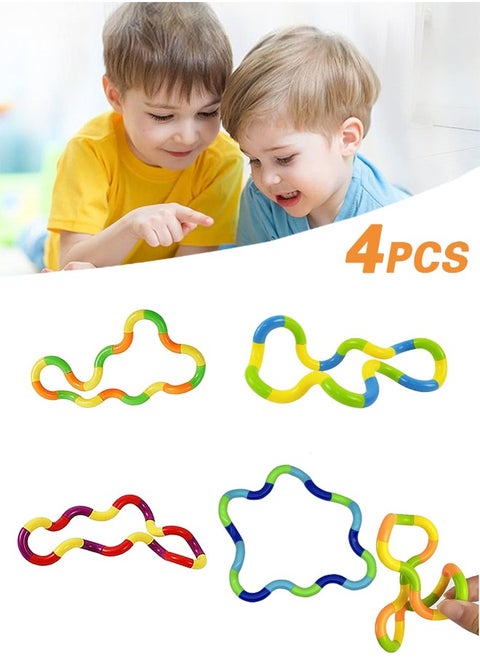 (4 Pack) Tangle Jr Classic - Genuine Tangle Fidget Toys - Tangle Fidget Pack - Twisty Fidget Toy Fidgets Pack for Kids and Adults - Fidget Toy for School - Gift for Teens and Adults