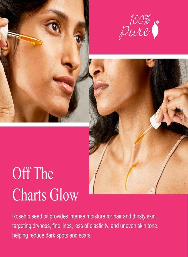 100 % Pure 100% PURE Organic Rosehip Oil Moisturizer For Face, Body, Hair Hydrating Vitamins & Omega Fatty Acids Support Glowing, Plumped Up Youthful Skin - Natural Cold-Pressed Facial Radiance - Vegan - 1oz - Image 4