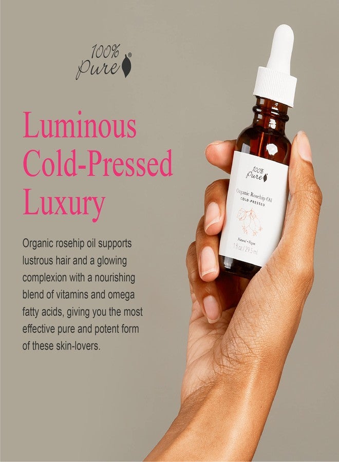 100 % Pure 100% PURE Organic Rosehip Oil Moisturizer For Face, Body, Hair Hydrating Vitamins & Omega Fatty Acids Support Glowing, Plumped Up Youthful Skin - Natural Cold-Pressed Facial Radiance - Vegan - 1oz - Image 2
