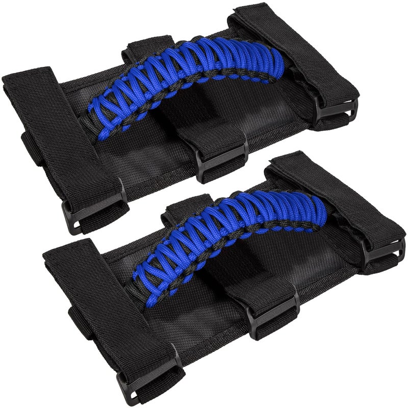 Ecowlboy Roll Bar Grab Handles Grip Handle for Jeep Wrangler JK JKU JL JLU TJ YJ Sports Sahara Freedom Rubicon Unlimited Gladiator JT 19552023 UTV ATV Accessories Premium 550 Paracord Blue 2 Pack