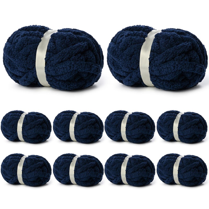 OMoiut 10 Pack of Denim Blue Soft Jumbo Chunky Yarn for Hand Knitting,Thick Blanket Yarn for Crocheting, #10 Super Bulky Yarns, 220yds/70.5oz Fluffy Chunky Chenille Yarns for Crocheting. - Image 1
