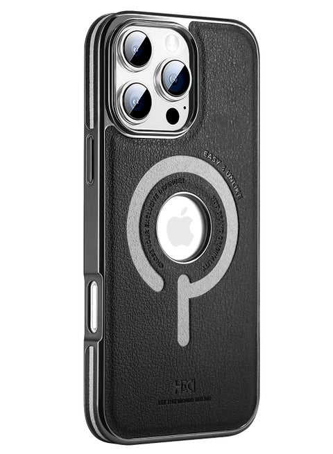Hdd Luxury Leather Case Compatible with MagSafe For iPhone 16 Pro Max (Black/Grey)
