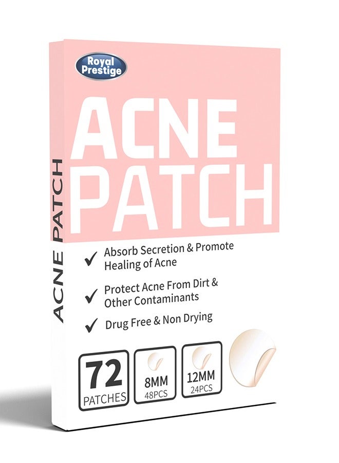 Royal Prestige لصقة حب الشباب - رقعة حب الشباب الغروانية المائية حمض الساليسيليك ، غطاء بقعة بين عشية وضحاها - رقعة حب الشباب الغروانية المائية غير مرئية للوجه ، الزيت والعيوب ، التصاق أكثر سمكا وأكثر ، جميع أنواع البشرة ، نباتي ، خالي من القسوة 72 رقعة