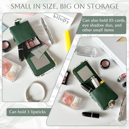 kilofly Genuine Leather Double Lipstick Case Cosmetic Makeup Holder + Gift Box - Image 3