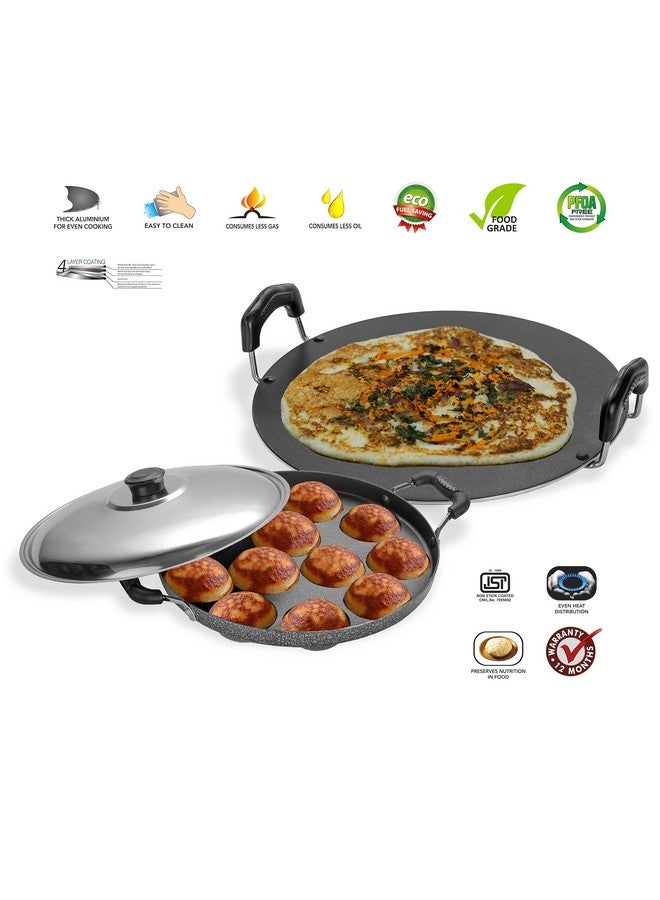 Sumeet Nonstick Insta Combo Set (Saral Tawa 30.5cm Dia + Grill Designer Appam Patra With S.S. Lid -7pcs) - Image 2