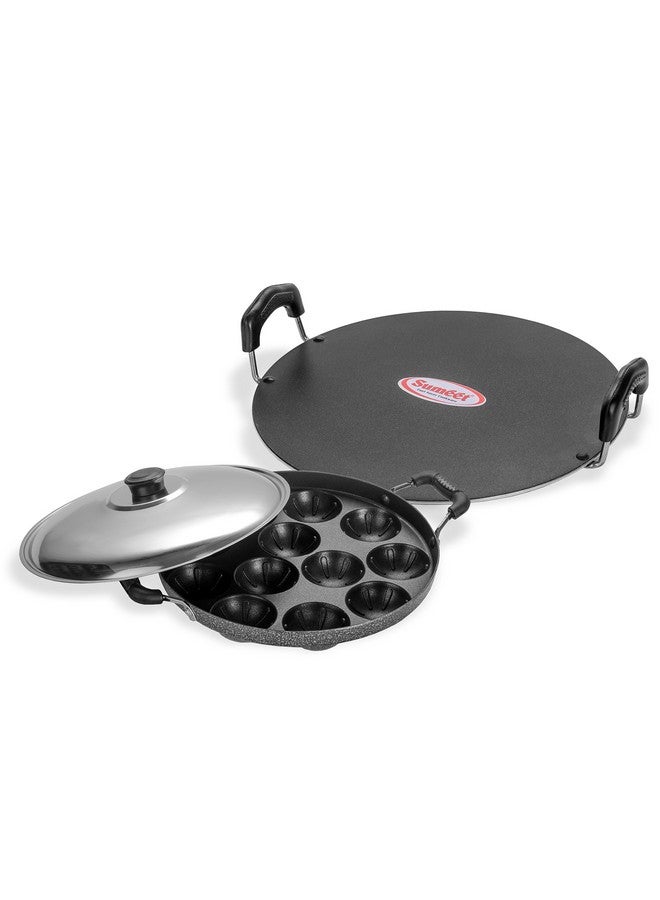 Sumeet Nonstick Insta Combo Set (Saral Tawa 30.5cm Dia + Grill Designer Appam Patra With S.S. Lid -7pcs) - Image 1