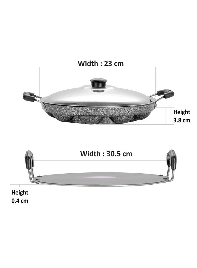Sumeet Nonstick Insta Combo Set (Saral Tawa 30.5cm Dia + Grill Designer Appam Patra With S.S. Lid -7pcs) - Image 4